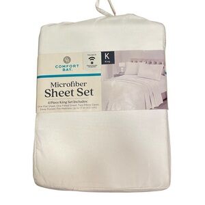 Comfort Bay Microfiber Luxuriously Soft 4pc King Sheet Set White 17” Deep Pocket